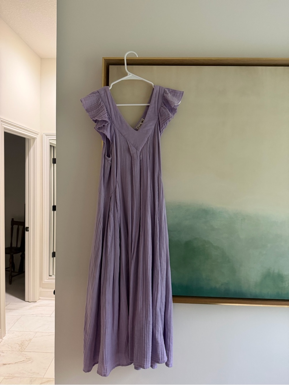 Sleeveless Lavender Maxi Dress with Flutter Shoulders